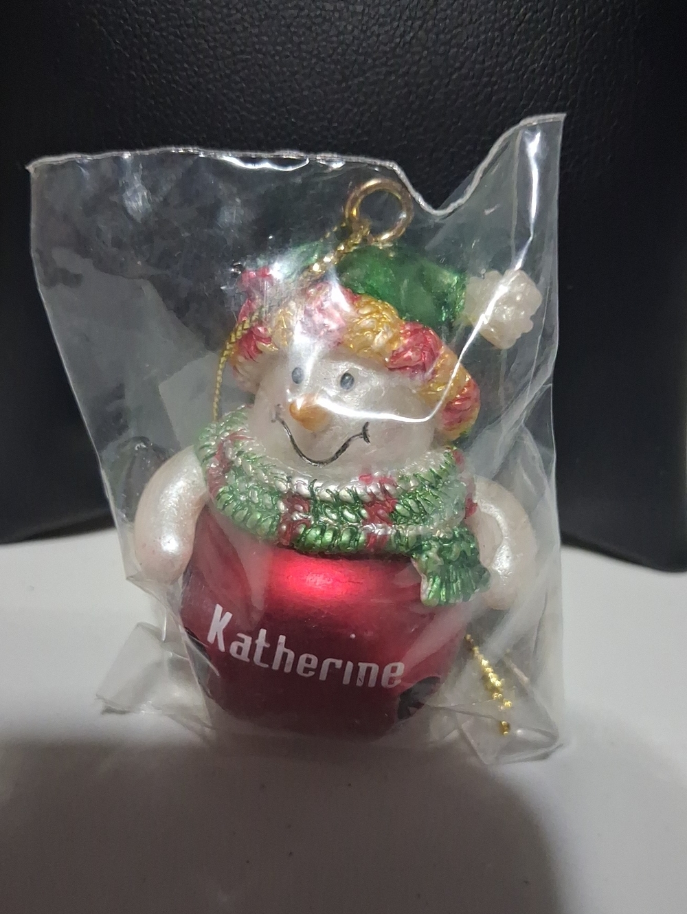 Personalized Katherine Snowman Christmas Ornament - Red & Green